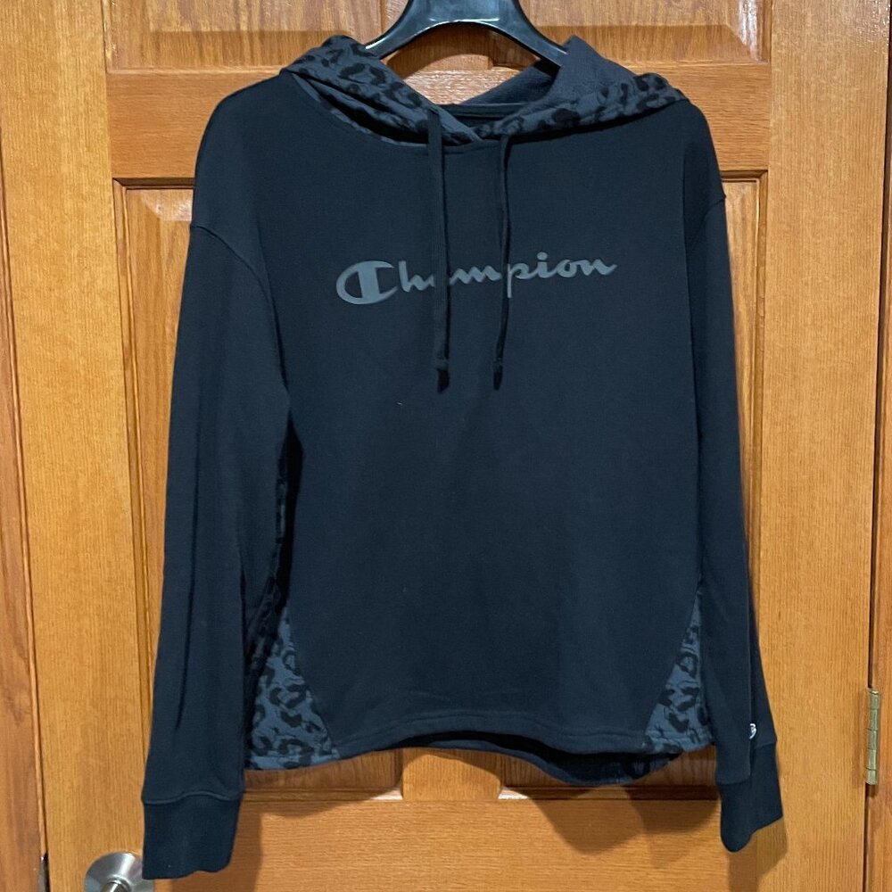CHAMPION Women's M Black Gray Sweatshirt Lightweight Sweatshirt Hoodie